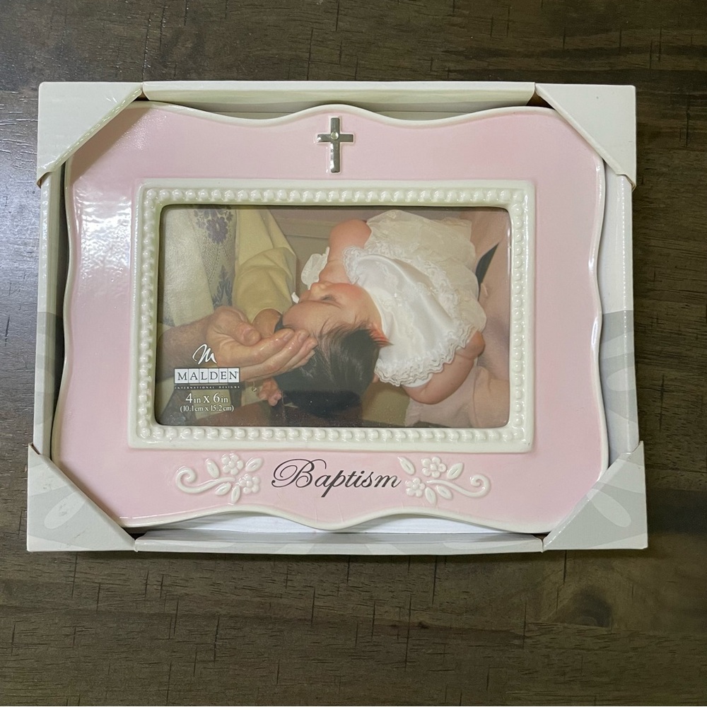 Malden Soft Pink Baptism Frame with Cross Detail